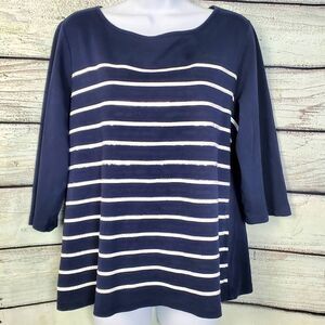 Christopher & Banks Women’s Navy Blue Striped 3/4 Sleeve Top Size XL 100% Cotton